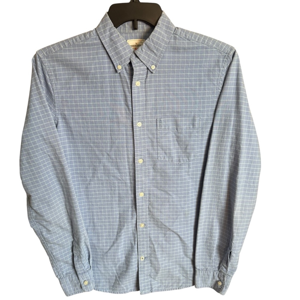 Gap The Modern Oxford Men's Size M Blue White Windowpane Check Button Down Shirt